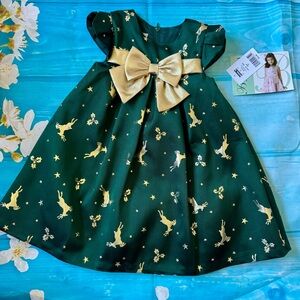 NWT! Bonnie Jean Gold Deer Holiday Dress 2T